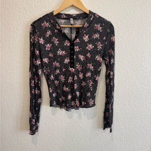 Free People One of the Girls Black Henley Shirt Size Large